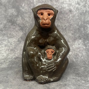 Vintage Studio Pottery Monkey, Hand Made Japanese Porcelain Monkey Figurine