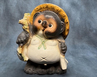 日本製信楽焼 たぬき 狸 徳利 陶器 ヴィンテージ 磁器 装飾像 22 cm