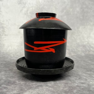 Japanese Steam Cup with Saucer, Vintage Japanese Black Tableware