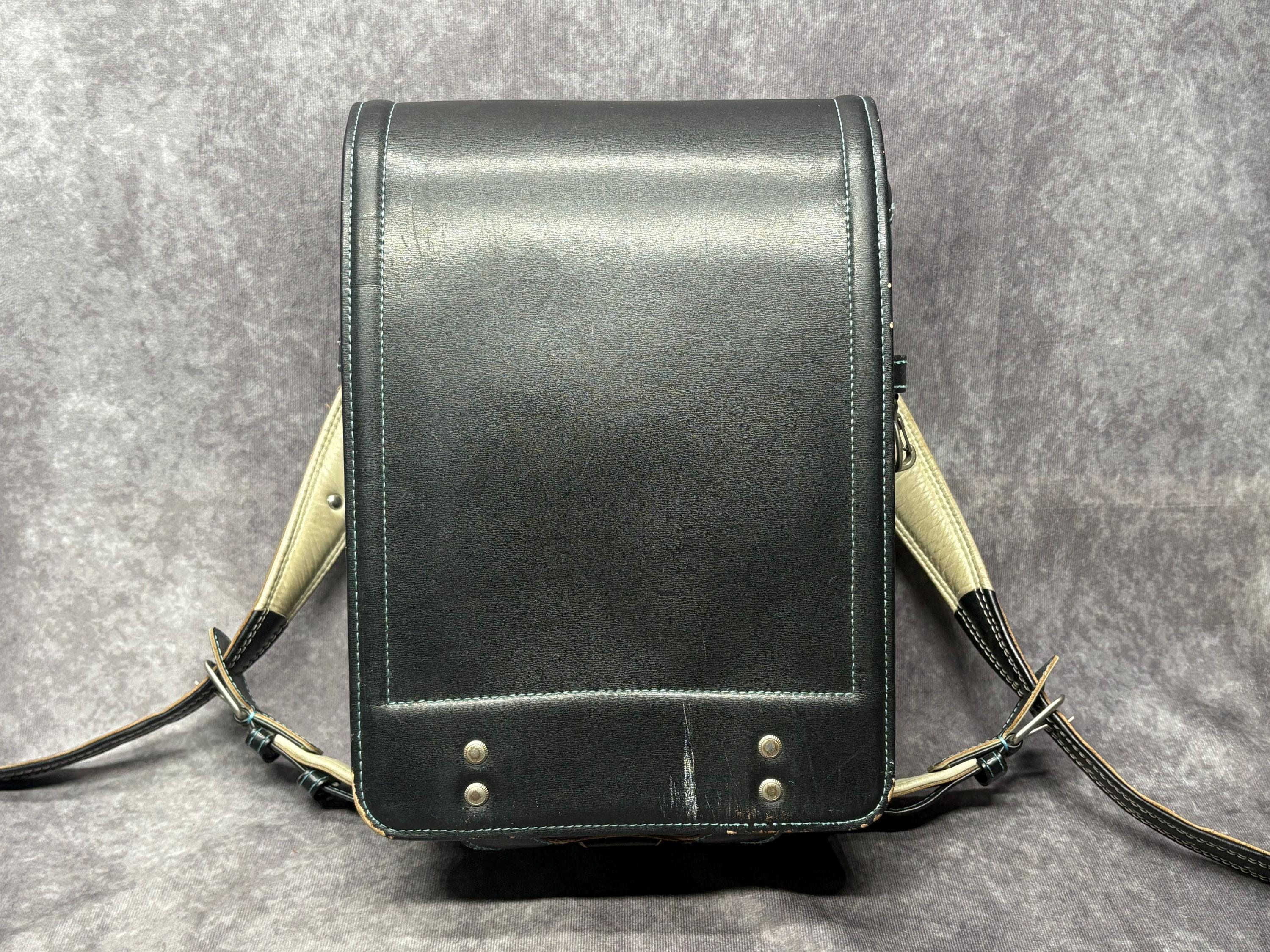 Randoseru Backpack, Black With Light Blue Stitch Japanese Tight