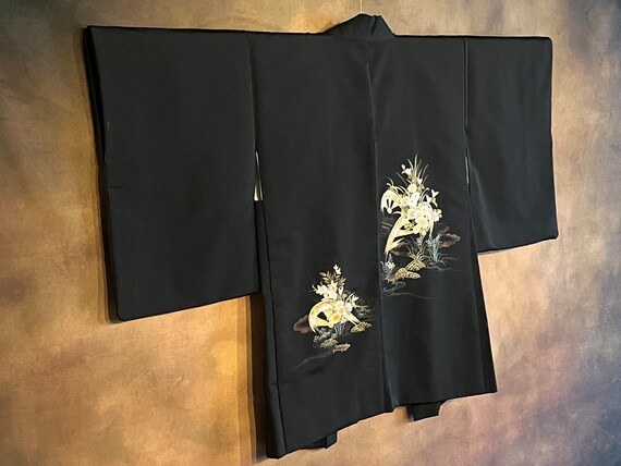 Japanese Haori Kimono, Black Kimono Robe Vintage … - image 4