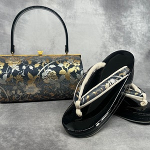Sac Zanmai haut de gamme Furisode avec sandales Zori assorties, ensemble luxueux. Accessoires de kimono japonais vintage / Ensemble vêtement de cérémonie, chaussures et sac