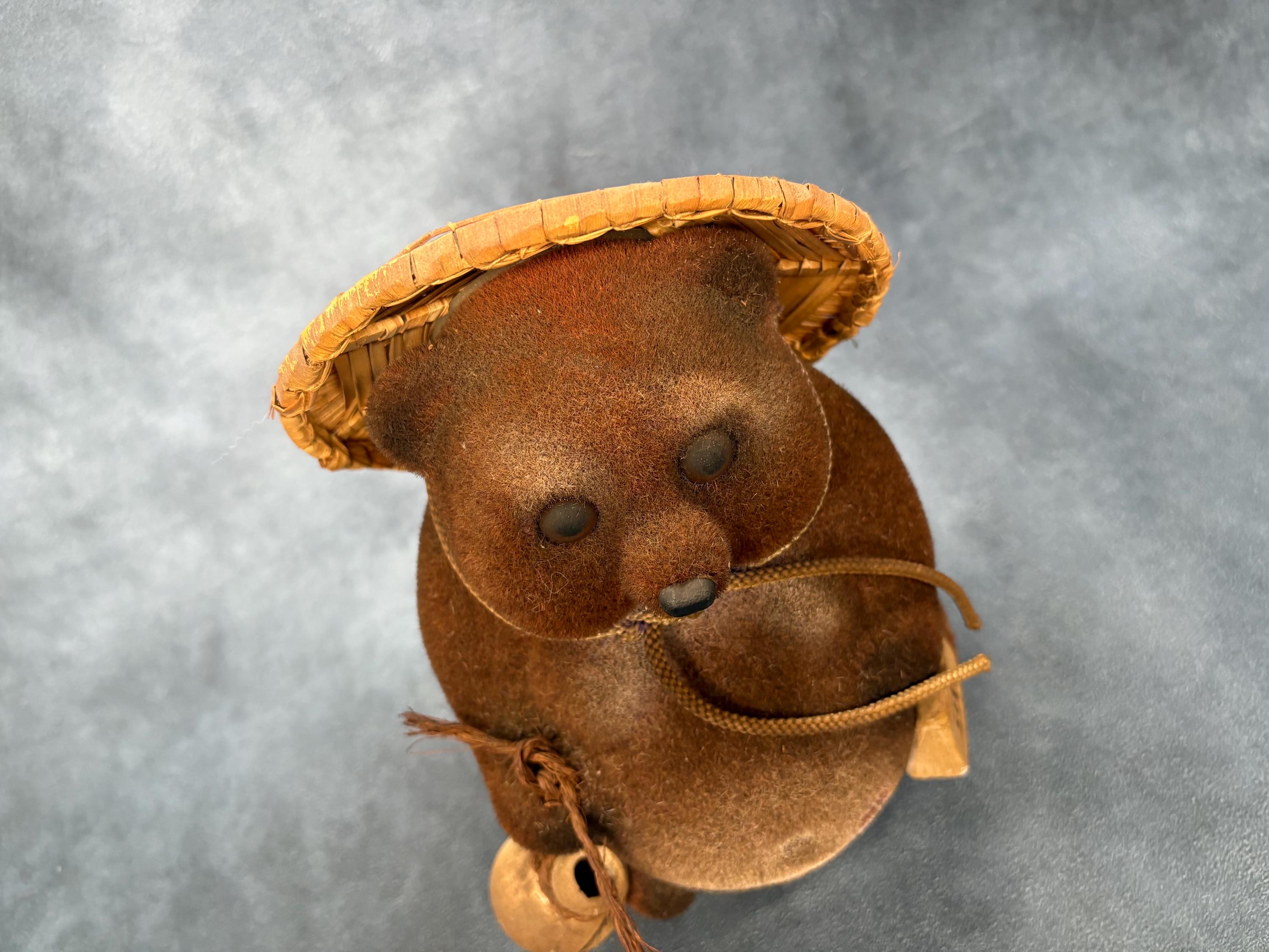Japanese Tanuki Raccoon Fur Covered Porcelain Raccoon Dog Tokkuri
