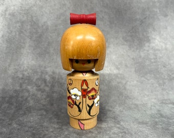 保坂虎雄創作こけし、ヴィンテージ木製創作こけし、日本の手作り民芸品