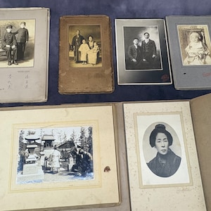 6 antike japanische professionelle Porträtfotografien auf Passepartout