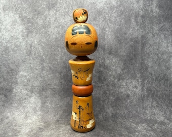 石田富雄創作こけし、ヴィンテージ木製創作こけし、日本の手作り民芸品