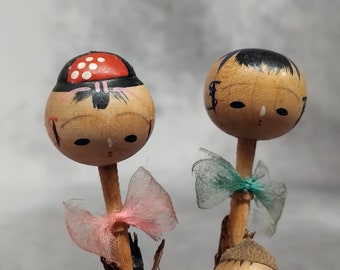 ミニチュア首振りこけし人形、ヴィンテージ日本製木製こけし、日本製