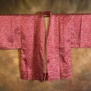 Japanese Haori Kimono, Red Shimmering Silk Lined Kimono Robe Vintage Kimono Jacket