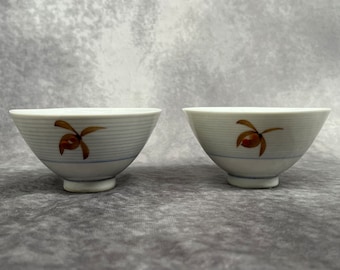 Pair of Vintage Japanese Fine Porcelain Rice Bowls, Hand Made and Painted, Circa 1950’s VGC