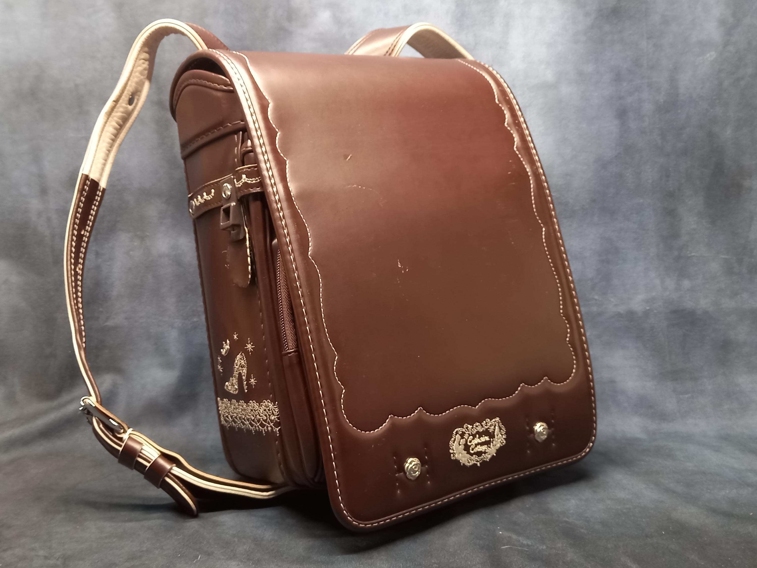 Randoseru Backpack, Brown With Pink Stitch Japanese Tight Stitch