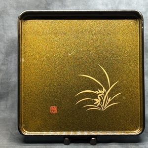 Large Lacquer Tray Vintage Japanese Black & Gold Lacquered Tray, Tea Tray, Dinner Tray, Serving Tray 37cm square