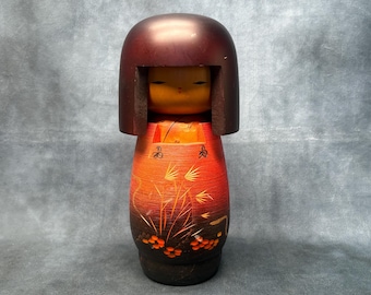 石田富雄創作こけし、ヴィンテージ木製創作こけし、日本の手作り民芸品
