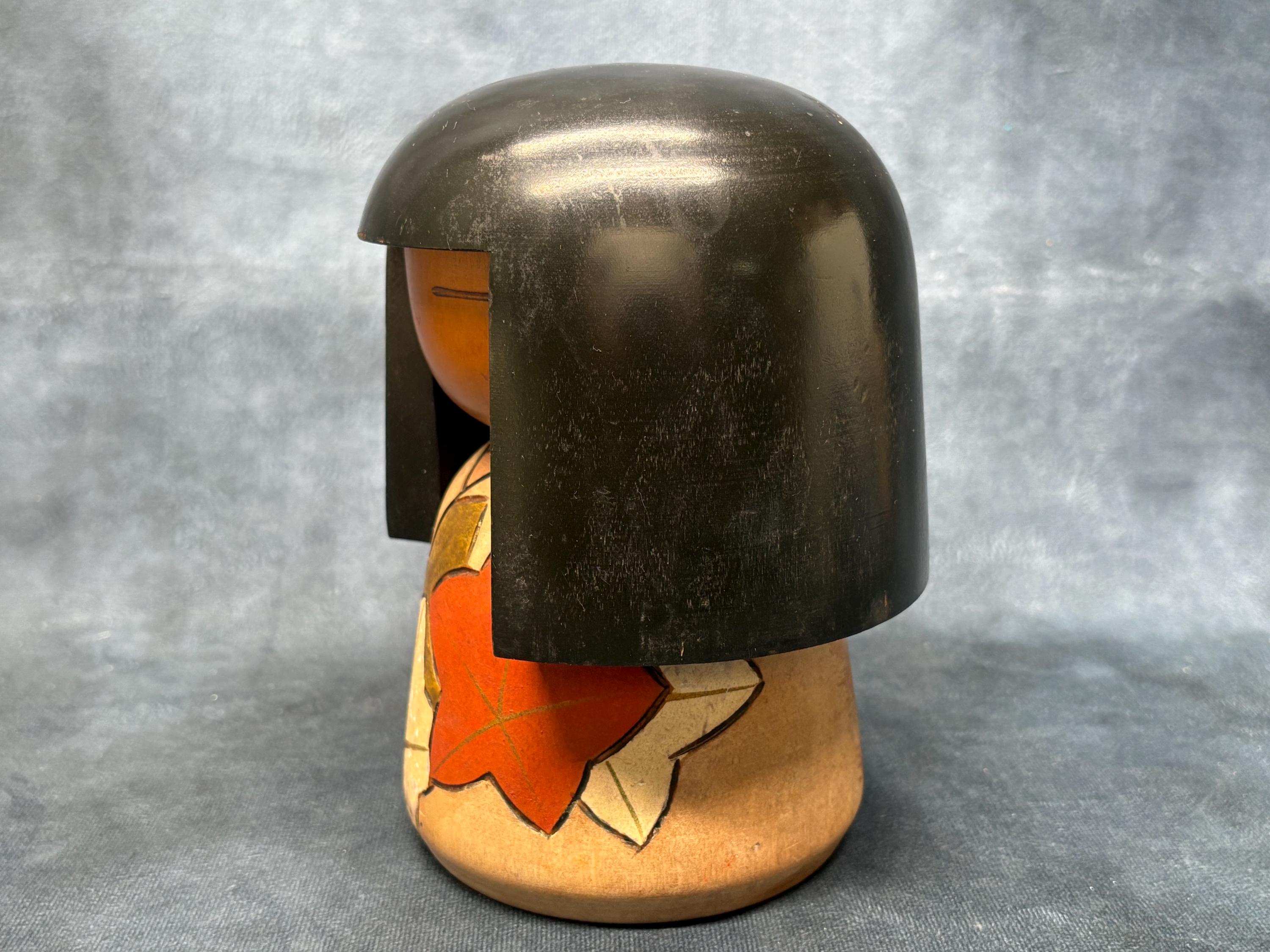 関口三作 分厚いこけし、こけし人形、ヴィンテージ木製創作こけし