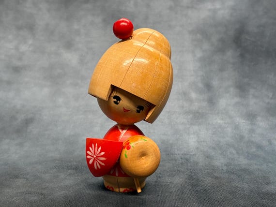 石田和一こけし、ヴィンテージ木製創作こけし、日本の手作り民芸品