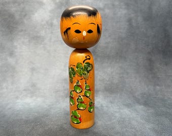 石田富雄創作こけし、ヴィンテージ木製創作こけし、日本の手作り民芸品