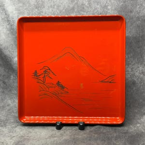 Large Lacquer Tray Vintage Japanese Lacquered Tray, Tea Tray, Dinner Tray, Serving Tray 36.5cm square