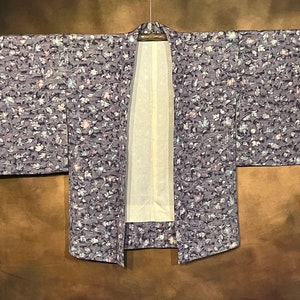Japanese Haori Kimono, Purple Botanical Pattern Silk Lined Kimono Robe Vintage Kimono Jacket