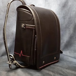 Randoseru Backpack, Black With Red Trim Japanese Tight Stitch Randoseru Bag, Black Rucksack