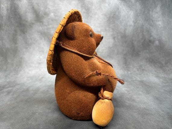 Japanese Tanuki Raccoon Fur Covered Porcelain Raccoon Dog Tokkuri