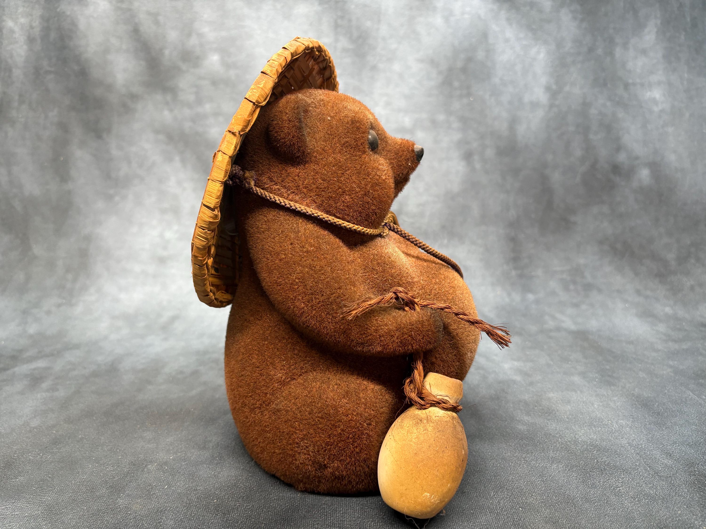 Japanese Tanuki Raccoon Fur Covered Porcelain Raccoon Dog Tokkuri