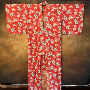 Japanese Cotton Kimono, Full Length Kimono Robe, Japanese Robe, Vintage Japanese Clothing, Blue and White Kimono
