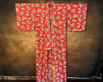 Japanese Cotton Kimono, Full Length Kimono Robe, Japanese Robe, Vintage Japanese Clothing, Blue and White Kimono