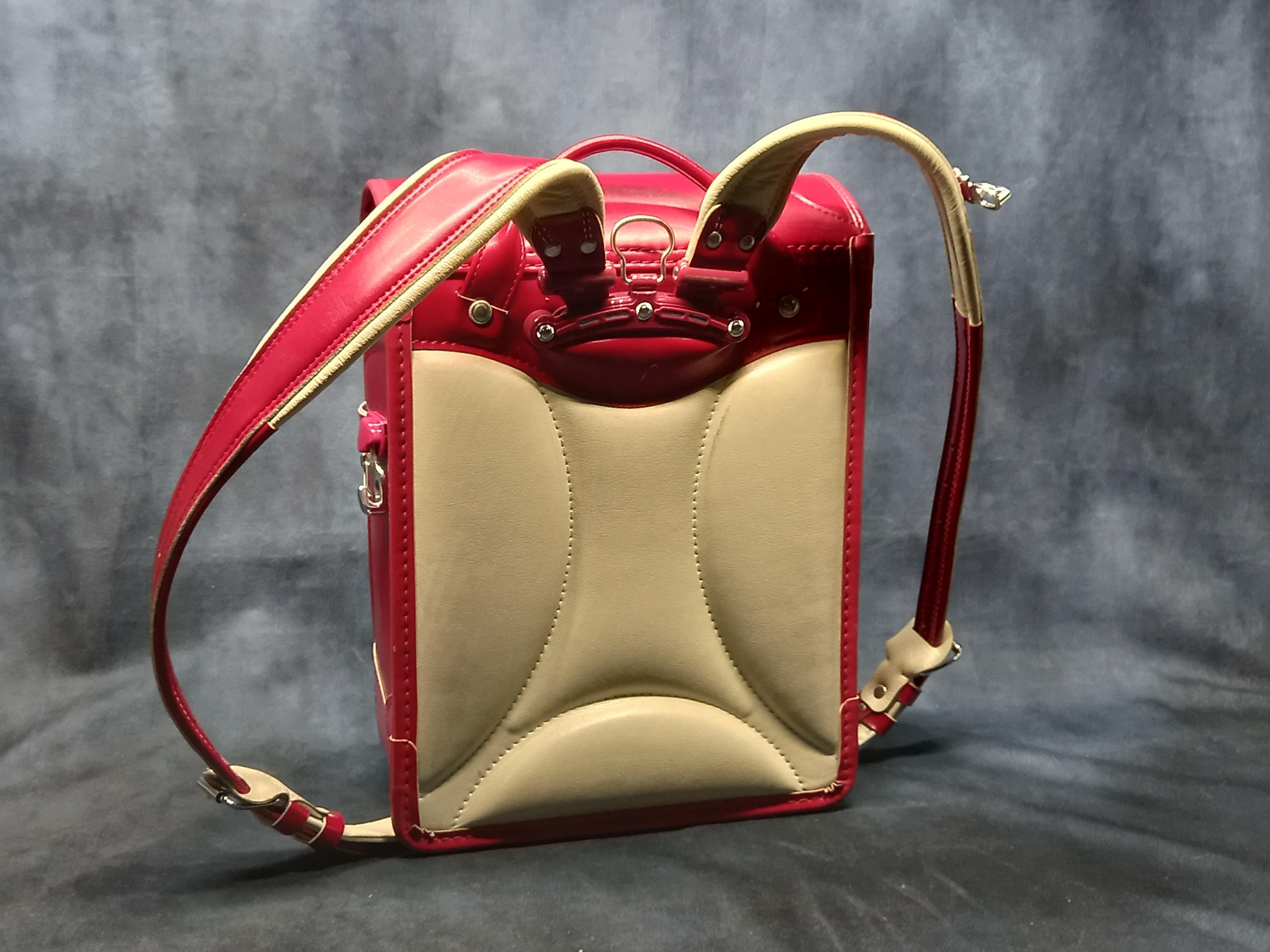 Randoseru Backpack, Red With Magenta Trim Japanese Tight Stitch 