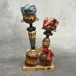 Miniature Bobblehead Kokeshi Doll, Vintage Japanese Wooden Kokeshi, Hand Made Folk Art From Japan