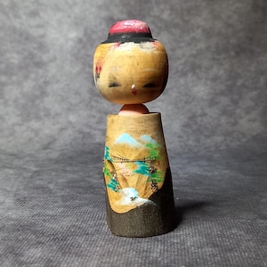 Miniature Kokeshi Doll, Vintage Japanese Wooden Kokeshi, Hand Made Folk Art From Japan