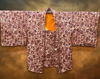 Japanese Haori Kimono, Dark Pink / Purple Kimono Robe Vintage Kimono Jacket