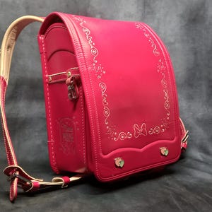 Sac à dos Randoseru, sac Randoseru japonais magenta foncé à points serrés, cartable japonais rose foncé - Minnie Mouse