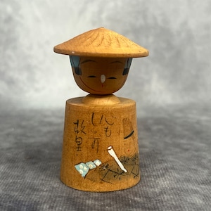 Miniature Bobblehead Kokeshi Doll, Vintage Japanese Wooden Kokeshi, Hand Made Folk Art From Japan