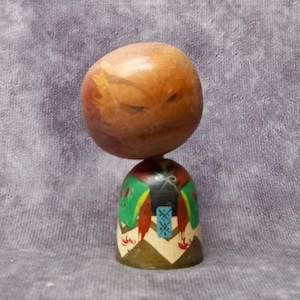 Miniature Bobblehead Kokeshi Doll, Vintage Japanese Wooden Kokeshi, Hand Made Folk Art From Japan