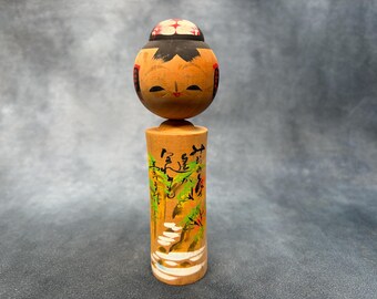 童女 石田富雄作 近代名作木製こけし人形 約26cm 箱付き 作家物 石田富雄創作こけし、ヴィンテージ木製創作こけし、日本の手作り民芸品