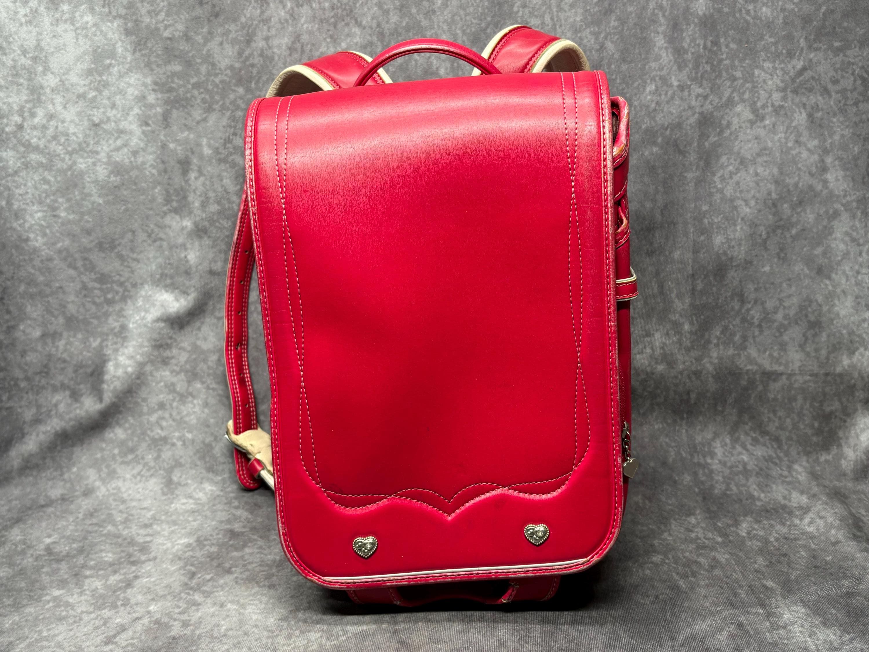 Randoseru Backpack, Red Japanese Tight Stitch Randoseru Bag, Red 