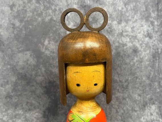 柴田英子 創作こけし、ヴィンテージ木製創作こけし、日本の手作り民芸