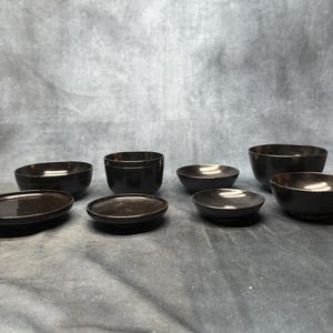 ヴィンテージ木製漆塗りボウル8個セット、ヴィンテージ日本製黒漆塗りボウル