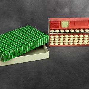 Small Vintage Plastic Japanese Soroban Wooden Abacus 9 Row, Red - Boxed