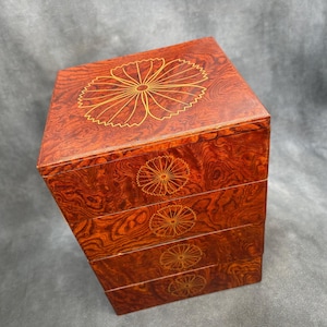 Old Japanese Jubako / Bento Box, Lacquered Wooded 4 Tier Stacking Storage Box, Early/Mid 20th century