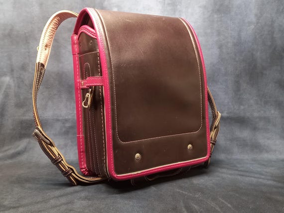 Randoseru Backpack, Brown With Dark Pink Trim Japanese Tight