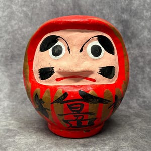 Large Daruma Doll, Paper Mache Figure, Hand Painted Japanese Folk Art, Ceramic Base 17cm