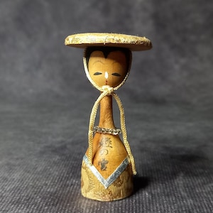 Miniature Kokeshi Doll, Vintage Japanese Wooden Kokeshi, Hand Made Folk Art From Japan