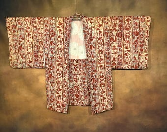 Kimono japonés Haori, bata tipo kimono con forro de seda y diseño retro, chaqueta estilo kimono vintage