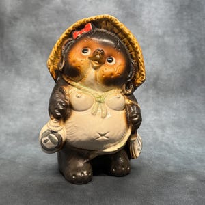 Japanese Shigaraki-ware Tanuki Raccoon Dog Tokkuri Pottery Vintage