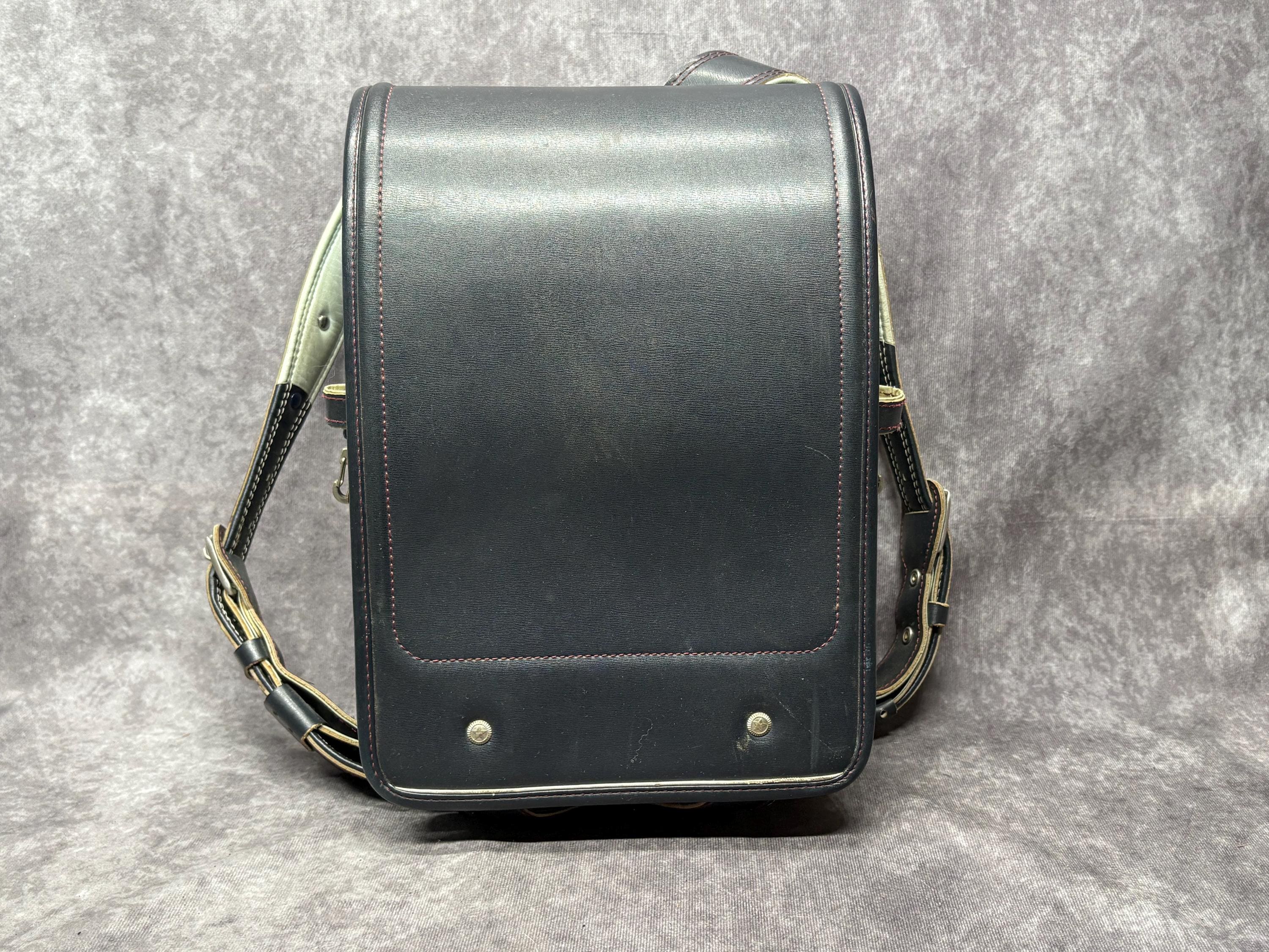 Mochila Randoseru, azul oscuro con costura roja, bolso japonés Randoseru con costura ajustada, mochila escolar azul