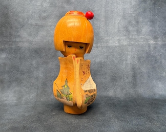 関口三作こけし (21 cm/8.3 インチ)、ヴィンテージ日本の創作木製人形