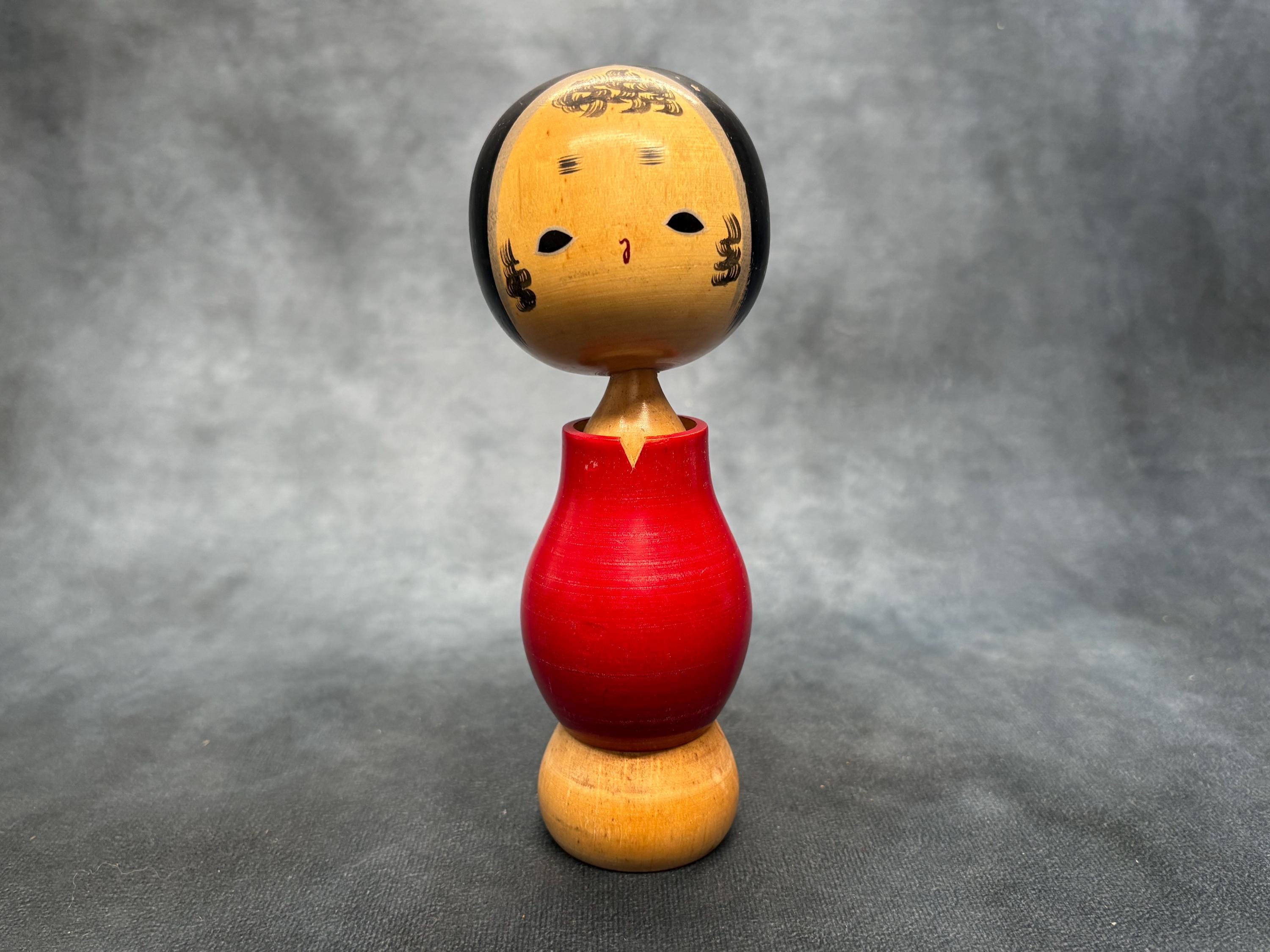 会田春峰こけし、ヴィンテージ木製創作こけし、日本の手作り民芸品