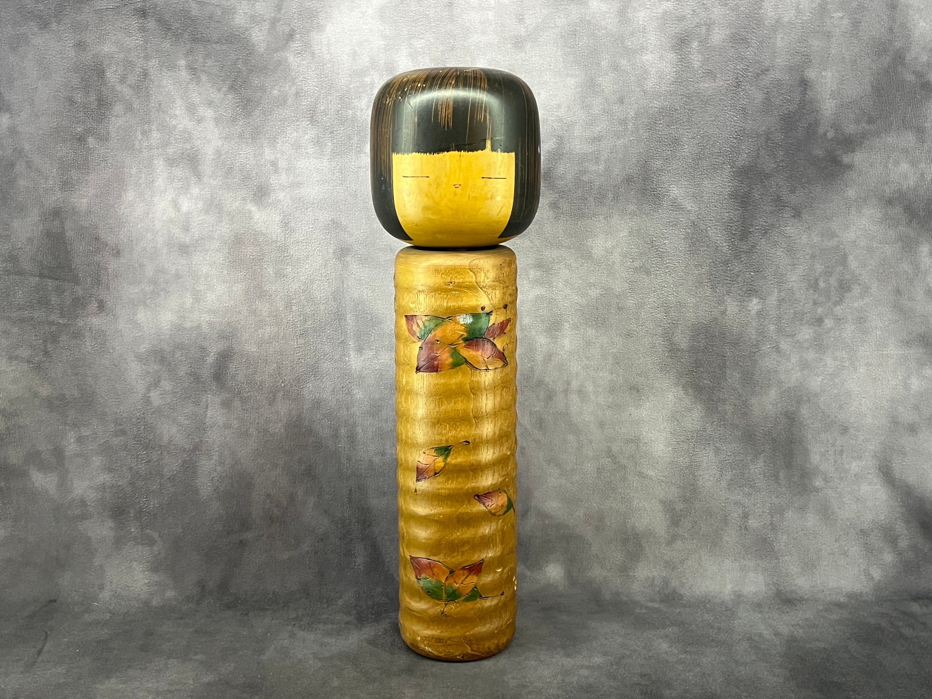 卯三郎 - 秋の花、創作こけし、ヴィンテージ木製創作こけし、日本製