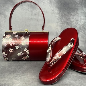 Sac Zanmai haut de gamme Furisode avec sandales Zori assorties, ensemble luxueux. Accessoires de kimono japonais vintage / Ensemble vêtement de cérémonie, chaussures et sac