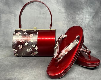 Premium Zanmai Furisode Bag With Matching Zori Sandals Set Luxury. Vintage Japanese Kimono Accessories / Formal Ware, Shoes and Bag Set